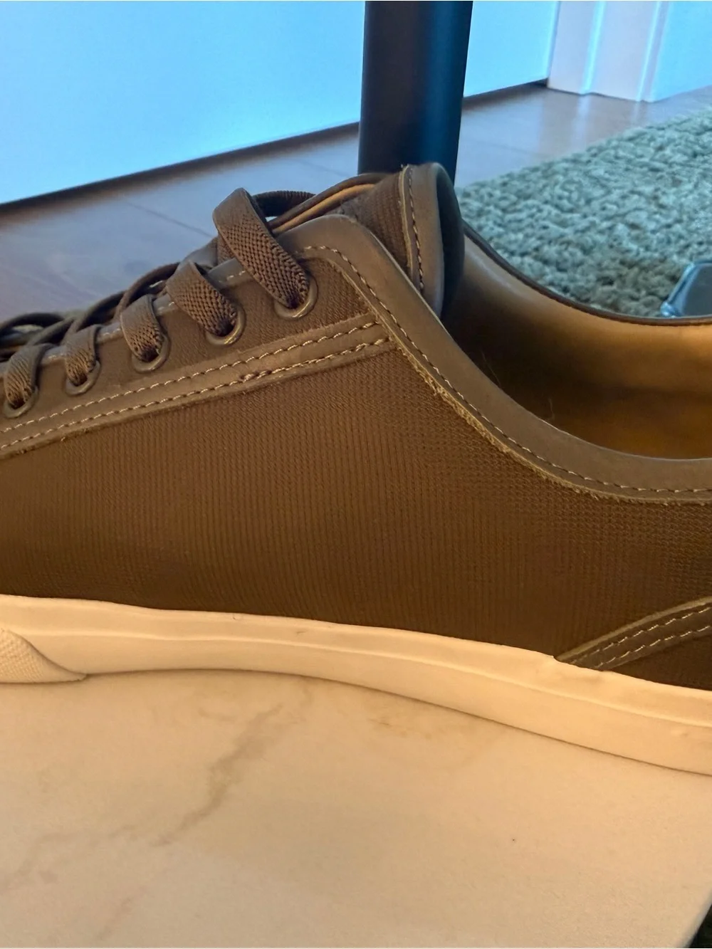 VINCE Olive Canvas Low-Top Sneakers with White Toe Rubber Sole - Picture 4 of 9